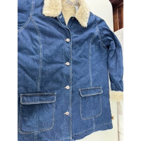 "LIZ CLAIBORNE" Vintage Faux Fur Jean Jacket Y2K HIppie Grunge  XL Chore Gypsy - Picture 3 of 8